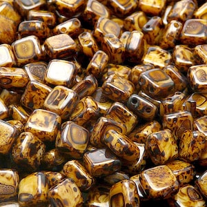 40pcs Two Hole Pressed CzechMates Glass Tile Beads 6mm Opaque Beige Travertine