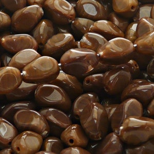 20pcs Czech Pressed Glass Twisted Bicone Lantern Beads 11x8mm Dark Brown Striped Moonlight