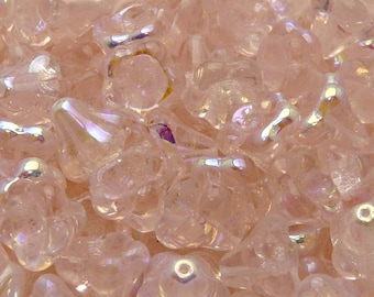 10pcs Czech Pressed Glass Bell Flower Beads 11x13 mm Rosaline AB (B 04-21)