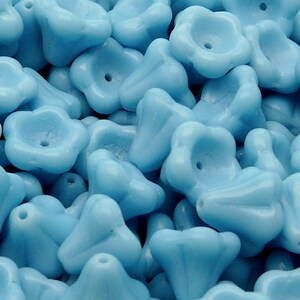 10pcs Czech Glass Pressed Bell Flower Beads 11x13 mm Opaque Turguoise Blue