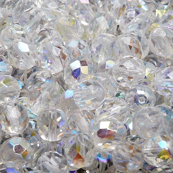 25pcs Czech Fire-Polished Faceted Glass Beads Round 8mm Crystal AB