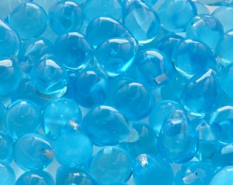 10pcs Czech Pressed Glass Teardrop Beads 10x14mm Aquamarine