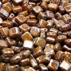 40pcs Two Hole Pressed CzechMates Glass Tile Beads 6mm Opaque Beige Picasso