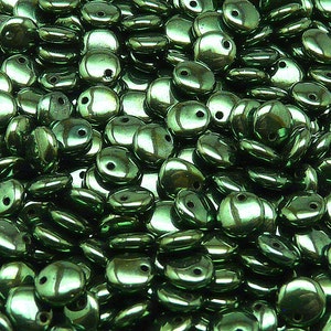 50pcs Czech Pressed Glass Lentil Beads 6mm Jet Green Look