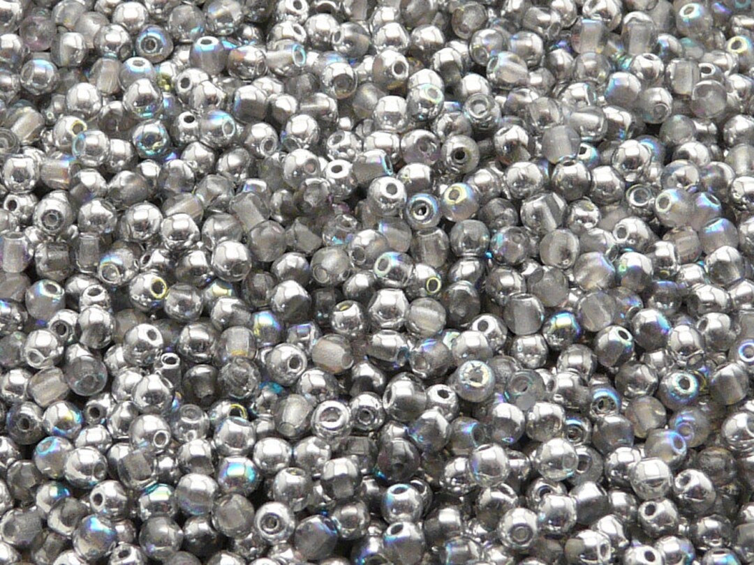 チェコ産プレスガラスビーズ ラウンド 3mm クリスタル シルバー 