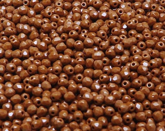 100pcs Czech Fire-Polished Faceted Glass Beads Round 3mm Opaque Chocolate (Brown)