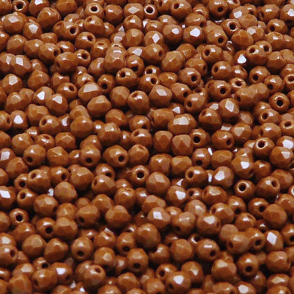 100pcs Czech Fire-Polished Faceted Glass Beads Round 3mm Opaque Chocolate (Brown)