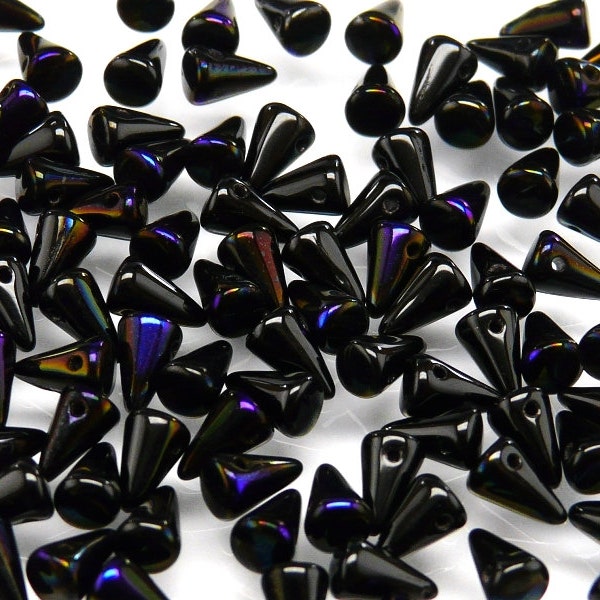 50pcs Perles tchèques en verre pressé 5x8mm Jet Azuro