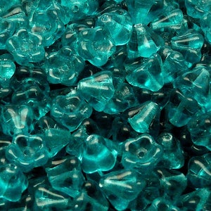 30pcs Czech Glass Pressed Bell Flower Beads 6x8mm Green Aquamarine