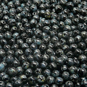 100pcs Czech Pressed Glass Beads Round 4mm Jet Travertine