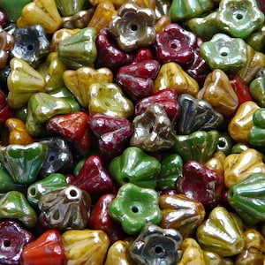 50 pezzi di perline di vetro ceco pressate a forma di campana, 6 x 8 mm, colori misti con Picasso