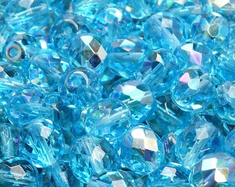 10 pcs perles de verre facettées polies au feu, rondes 10 mm Aigue-marine AB