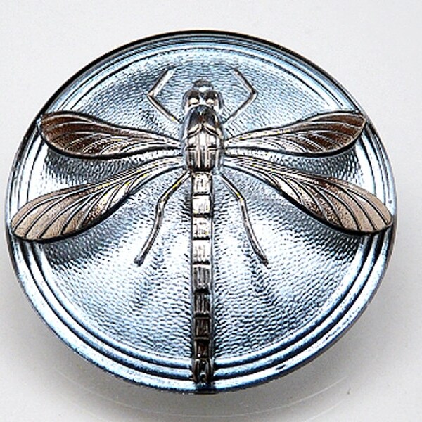 1pc Czech Hand Made Art Glass Button Cabochon Dragonfly Round  40,5mm Crystal Light Blue (CAB035-15028S)