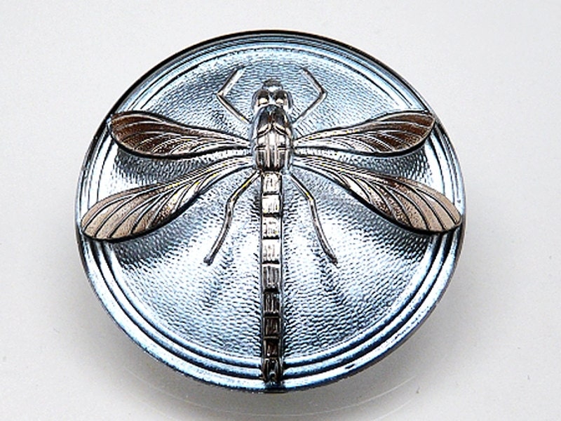 1pc Czech Hand Made Art Glass Button Cabochon Dragonfly