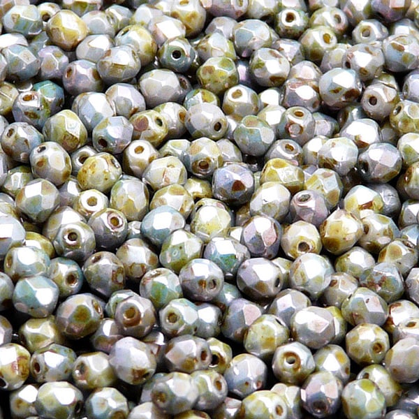 100pcs Czech Fire-Polished Faceted Glass Beads Round 4mm Opaque Chalk White Blue Brown Marble Luster