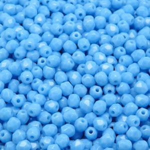 100 Stück Tschechische feuerpolierte facettierte Glasperlen Rund 4mm Opak Türkis Blau