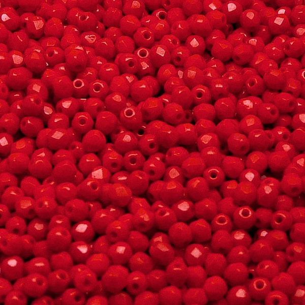 100pcs Tchèques Poli fire-Polished Glass Beads Round 3mm Opaque Red Coral