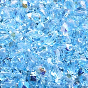 50pcs Czech Fire-Polished Faceted Glass Beads Round 6mm Light Aquamarine AB (B 06-08)