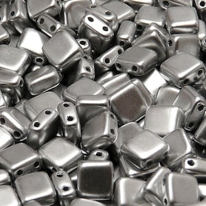 40pcs Two Hole Pressed CzechMates Glass Tile Beads 6mm Crystal Bronze Silver (Aluminium) Matte