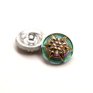 1pc Czech Hand Made Art Glass Button Round  18mm Crystal Green Vitrail Gold Ornament (BUT007-3525)