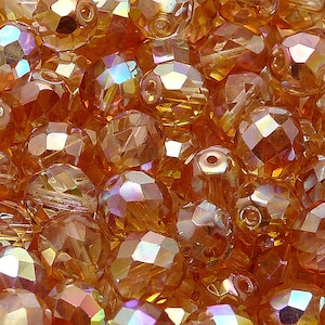 10 Stück Böhmische feuerpolierte facettierte Glasperlen rund 10mm Kristall Orange Regenbogen Vakuumbeschichtung