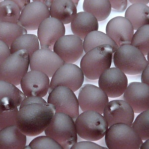 10pcs Czech Pressed Glass Teardrop Beads 10x14mm Light Amethyst Matte
