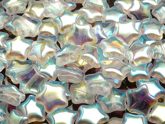 25pcs Czech Pressed Glass Star Beads 12mm Crystal AB (A 07-13)