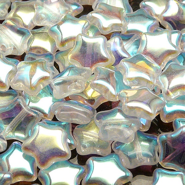 25pcs Czech Pressed Glass Star Beads 12mm Crystal AB (A 07-13)