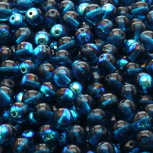 50 Stück Tschechische Pressglasperlen Runde 6mm Capri Blau AB