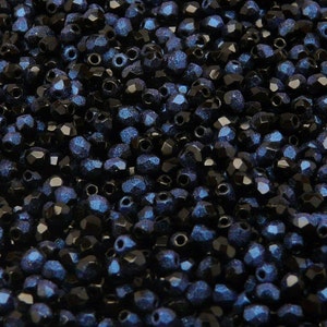 100pcs Czech Fire-Polished Faceted Glass Beads Round 3mm Jet Dark Blue Rutil