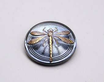 1pc Czech Hand Made Art Glass Button Cabochon Dragonfly Round  31,5mm Crystal Light Blue (CAB037-15028G)