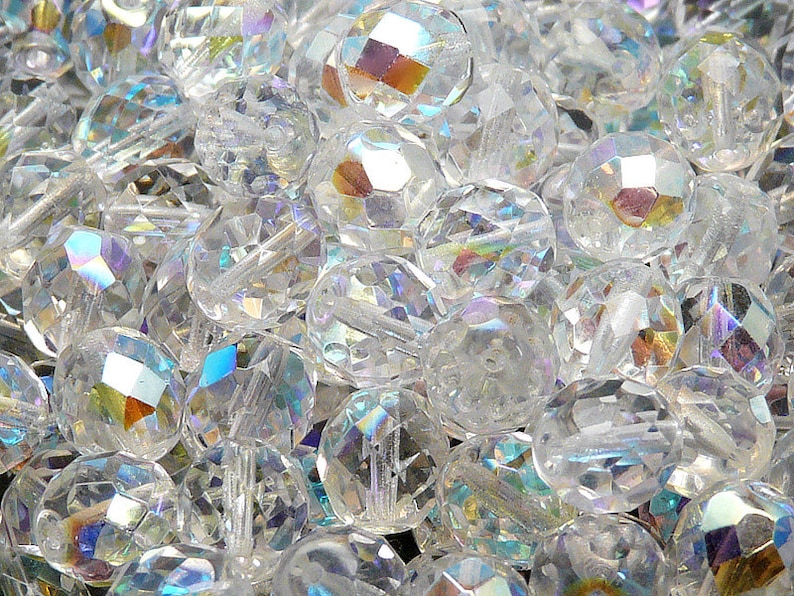 10pcs Czech Fire-Polished Faceted Glass Beads Round 10mm Crystal AB image 1