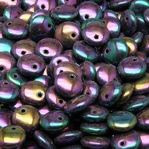 40pcs Czech Pressed Glass Lentil Beads 8mm Jet Red Iris