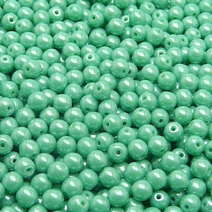 100pcs Czech Pressed Glass Beads Round 4mm Opaque Turquoise Green White Luster