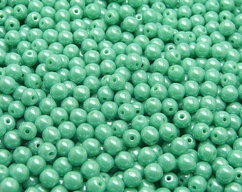 100pcs Czech Pressed Glass Beads Round 4mm Opaque Turquoise Green White Luster