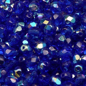 50pcs Czech Fire-Polished Faceted Glass Beads Round 6mm Sapphire AB