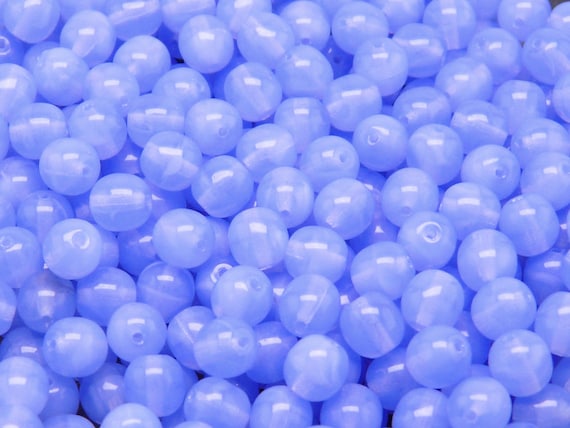 50pcs Czech Pressed Glass Beads Round 6mm Sapphire Opal