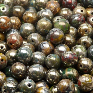 100 Stück Tschechische Pressglas Runde Perlen 8 mm Farben-Mix mit Picasso