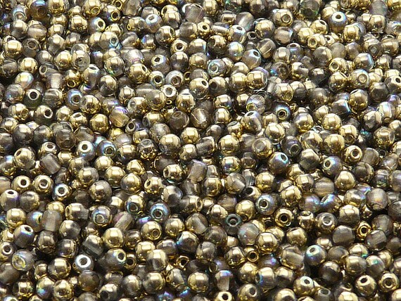 チェコ プレス ガラス ビーズ ラウンド 3 mm クリスタル ゴールデン 