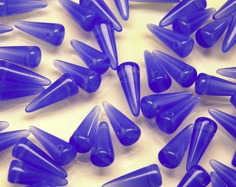 30pcs Czech Pressed Glass Spike Beads 5x13mm Sapphire Opal