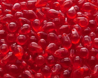 30pcs Czech Pressed Glass Teardrop Beads 6x9mm Ruby (A 09-17)
