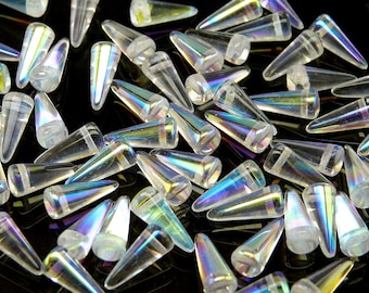 30pcs Czech Pressed Glass Spike Beads 5x13mm Crystal AB