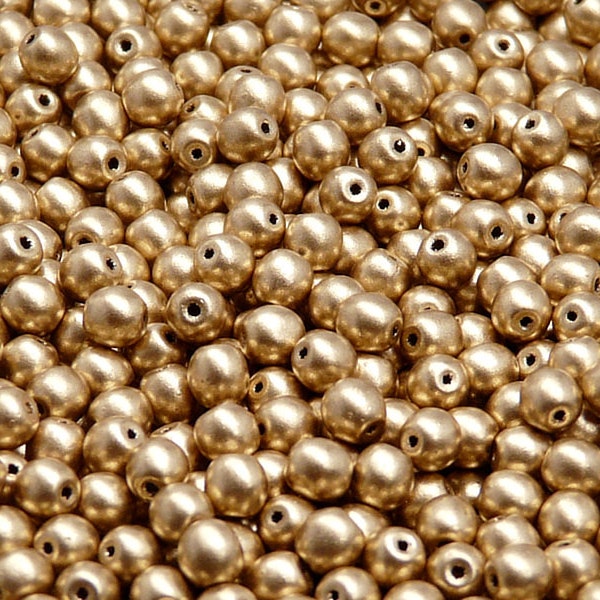 100pcs Czech Pressed Glass Beads Round 4mm Crystal Bronze Pale Gold Matte