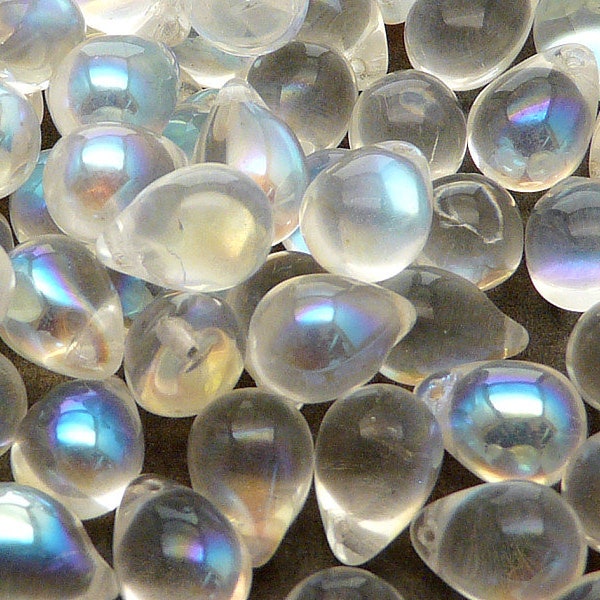 10pcs Czech Pressed Glass Teardrop Beads 10x14mm Crystal AB