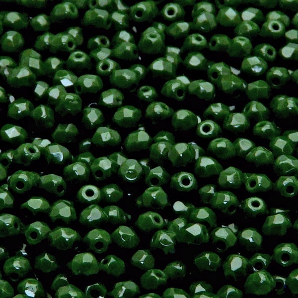 100pcs Tchèque Perles de verre à facettes polies au feu rond 4mm Vert Pin opaque