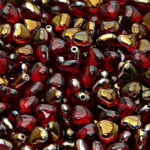 50 cuentas de corazón de vidrio prensado checo de 6 mm con rubí Valentinit