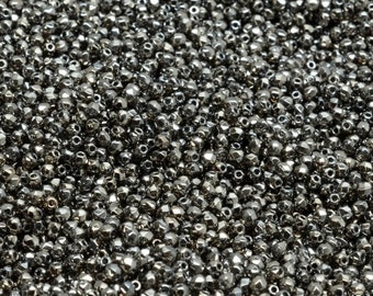 100 cuentas de cristal facetadas checas pulidas al fuego, redondas, 2 mm, cristal cromado completo