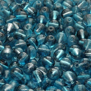 50 Stück Tschechische Gepresste Glasperlen Runde 6mm Kristall Aqua Blau Kobaltblau Zweifarbige Luster Beschichtung (48003)