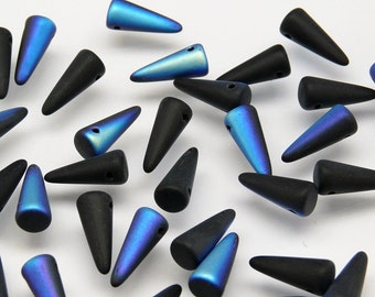 30pcs Checa Vidrio Prensado Spike Beads 5x13mm Jet AB Mate