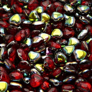 50 cuentas de corazón de vidrio prensado checo de 6 mm, color rubí Vitrail